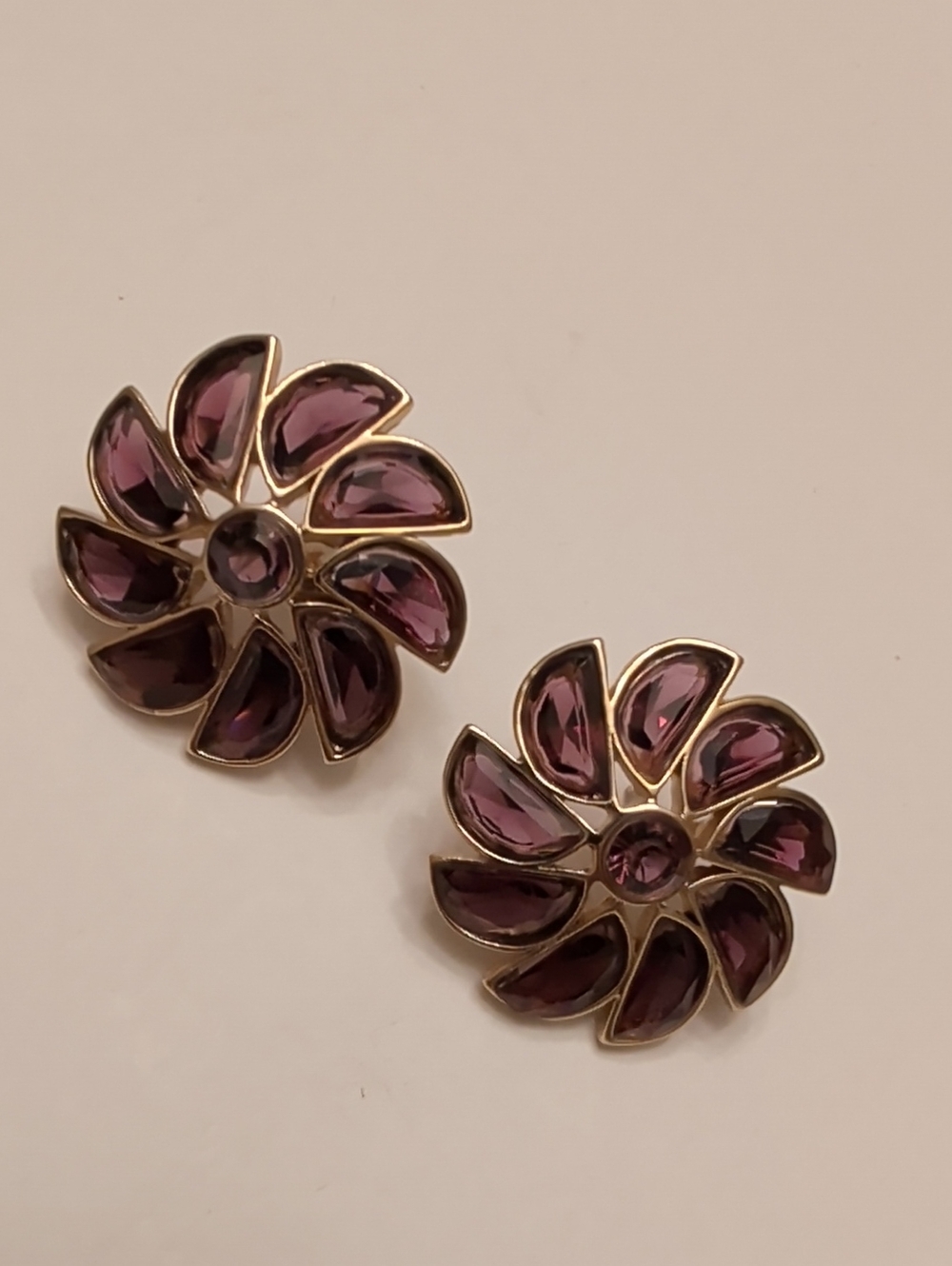 Chunky Gold-Tone Purple Petal Crystal Earrings
